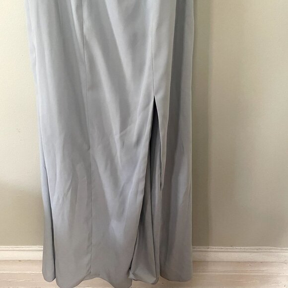 Dessy Collections light blue v-neck spaghetti straps maxi dress side slit formal - Picture 3 of 6